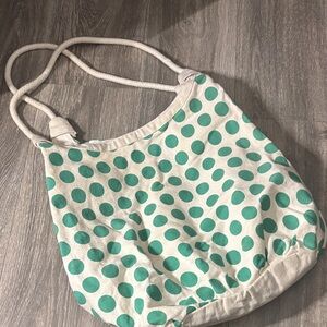 Max Rave Cream Canvas Tote with Teal Polka Dots